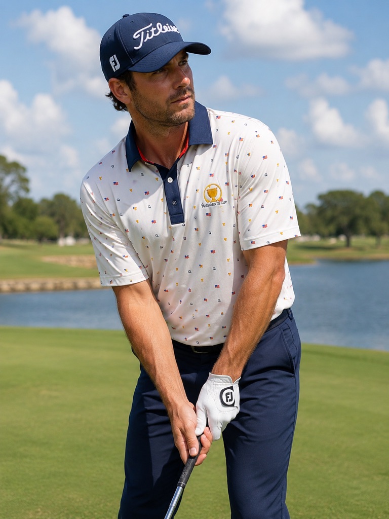 Footjoy Presidents Cup Polo Xl Usa Flag Trophy Print Golf Shirt Patriotic
